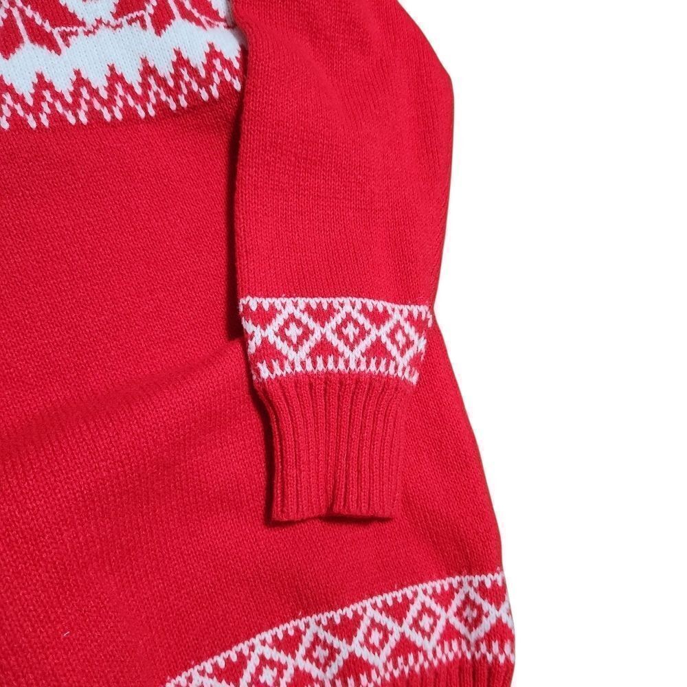 Men's Winter Sweater Large Red White Winter V Neck Fair Isle Nordic Acrylic - Picture 5 of 10